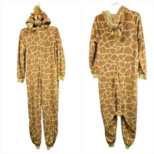 Giraffe Adult Onesie Costume Hooded Union Suit 1pc Pajamas Fleece Sleepwear M